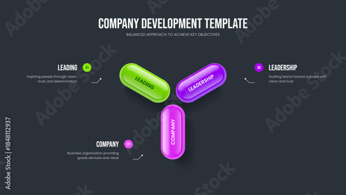Sales Introduction Slide Layout Vector Illustration. Digital Portfolio 3 Element Diagram Frame Template. Enterprise Development Three Option Infographic Slideshow Design.