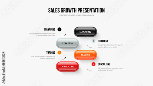 Corporate Growth Four Element Infographic Frame Template. Enterprise Launch Slide Design Vector Illustration. Company Performance 4 Step Diagram Presentation Layout.