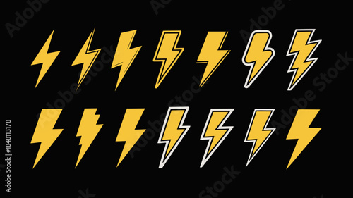 Yellow Lightning Bolt Icons on Black Background