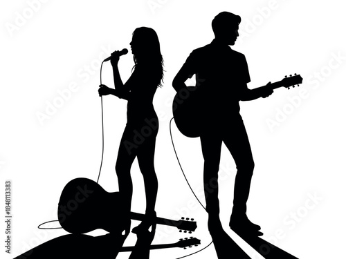 Silhouette of Musician Couple Performing