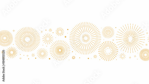 Golden fireworks explosion on white background, festive and celebratory design element