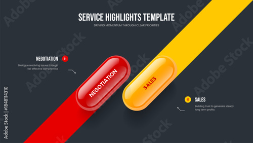 Business Portfolio 2 Step Diagram Frame Layout. Visual Visualization Presentation Template Vector Illustration. Investor Plan Two Element Infographic Slide Design.