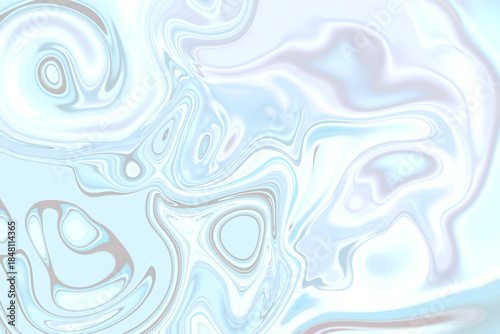 Abstract holographic white and pale blue liquid swirl. Iridescent pearlescent texture fitting Extra Celestial and Cool Blue trends.