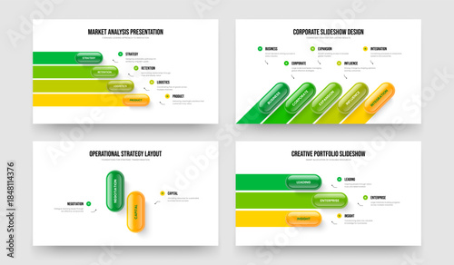 Advertising Solution 4 5 2 3 Element Diagram Slideshow Design Collection. Project Portfolio Four Five Two Three Step Infographic Frame Template Vector Illustration Set.