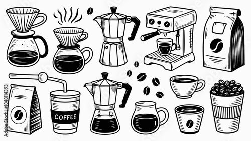 Coffee Brewing Methods and Accessories Illustration