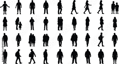 Silhouette of people walking isolated on white, eeting, shadow, silhouette,