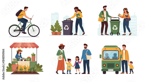 Community members engaging in eco-friendly activities promoting sustainability and environmental