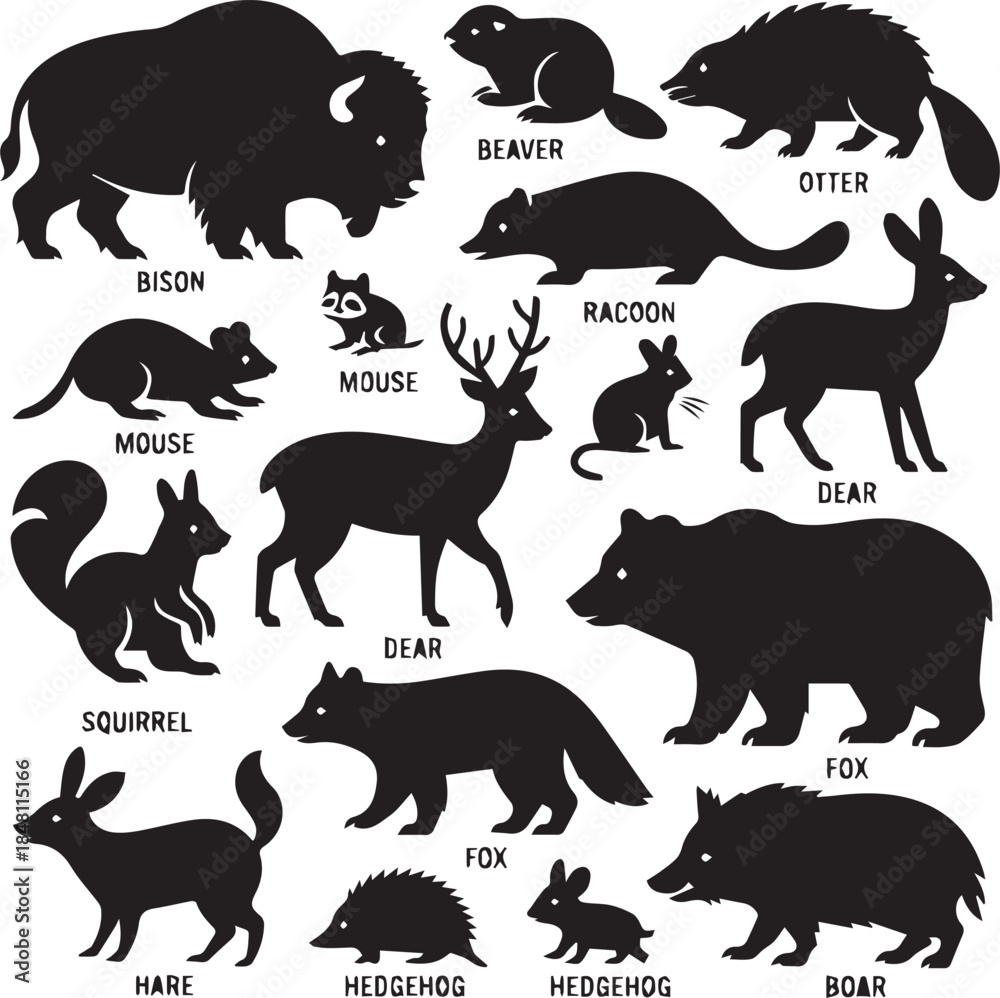 Obraz premium Wildlife Silhouettes Collection Black and White