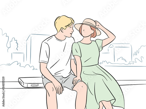 Young Lovers Sitting Together Outdoors