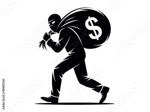 Thief stealing money bag illustration
