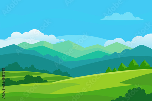 Serene mountain landscape with rolling hills and cloudy sky