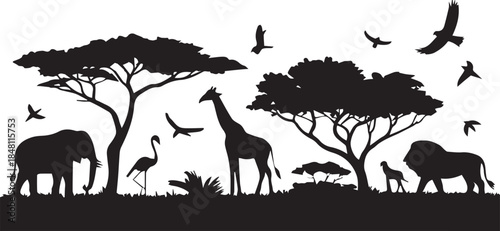 African Wildlife Silhouettes Safari Scene