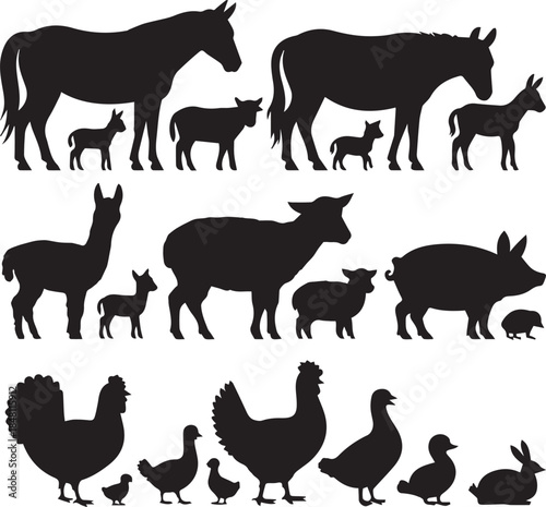 Farm Animal Silhouettes Collection Illustration