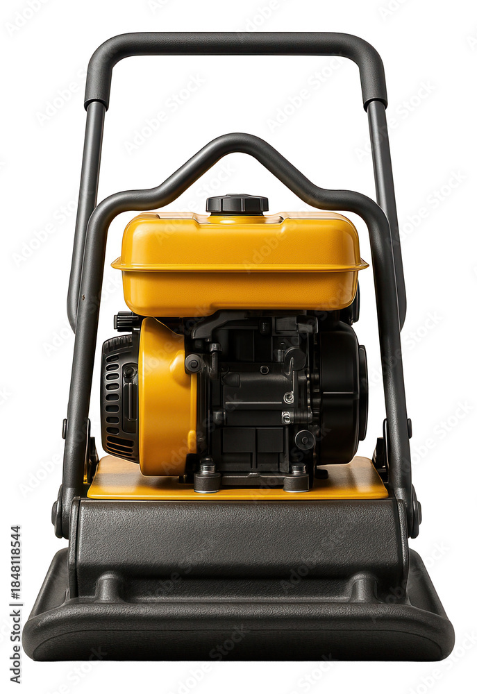 Fototapeta premium Heavy-duty diesel vibrating plate with foldable handles for easy transport on job sites.