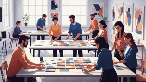 creative team collaborating in modern art studio during design workshop session