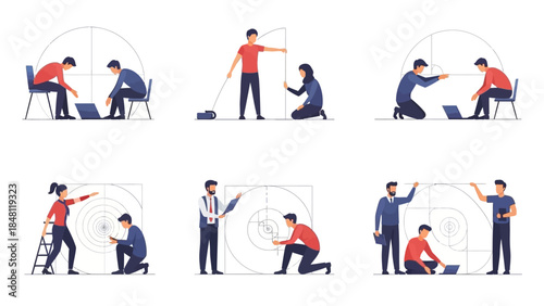 Creative teamwork and collaborative problem-solving illustrated through diverse scenarios