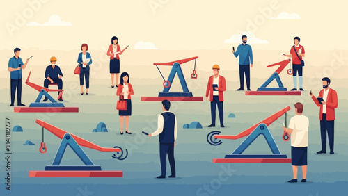 diverse group of people engaging with balance board equipment outdoors during a community fitness