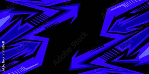 sports background, banner design in blue and black with pointed shapes and empty space
