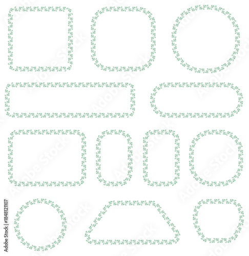 Mint green stitched outline shapes and rounded frames set. Decorative zigzag borders with soft handmade look. Creative UI elements for labels, web and modern graphic design layouts.