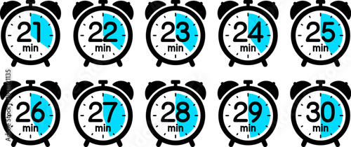 時間を示す時計のアイコン（alarm clock icon 21min/22min/23min/24min/25min/26min/27min/28min/29min/30min）
