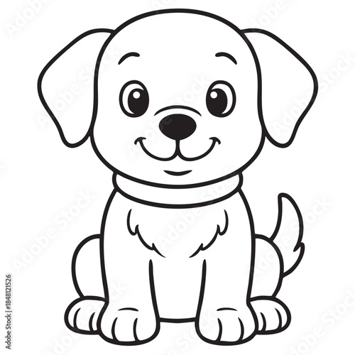 a delightful black and white illustration of a charming puppy sitting patiently with a sweet expression
