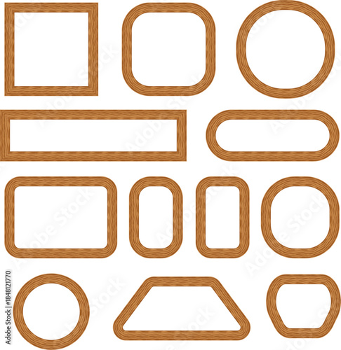 Copper textured outline shapes and rounded frames set. Warm metallic borders with handcrafted grain and soft corners. Decorative UI elements for luxury branding, web and graphic design.
