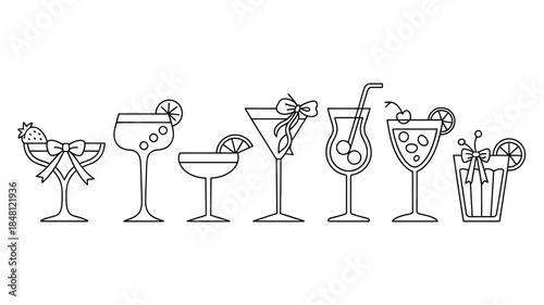 Cocktail Glasses Line Art Illustrations