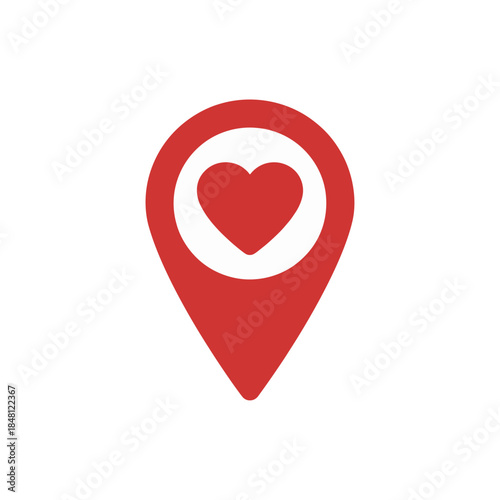 Map pin pointer with heart for romantic location