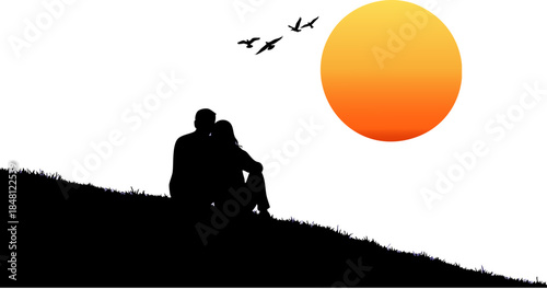 WebMinimalist depiction of a vibrant orange sun setting or rising over a dark abstract horizon line