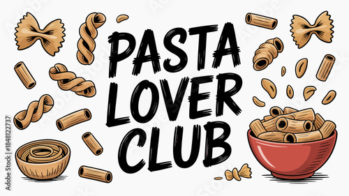 Pasta Lover Club Illustration with Various Types of Pasta