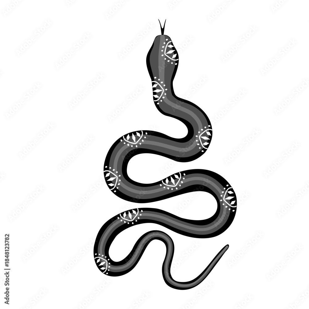 Obraz premium Logo, vector snake decorated with mandala in black and gray tones