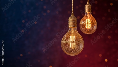 Elegantly glowing vintage light bulbs illuminating a festive sparkling background