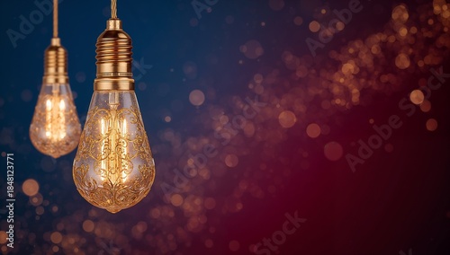 Golden patterned vintage light bulbs creating a warm glow and sparkling ambiance