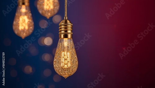 Elegant vintage light bulb glowing warmly against a vibrant blue and magenta backdrop