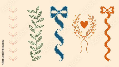 Minimalist Floral and Ribbon Illustrations for Design and Decoration
