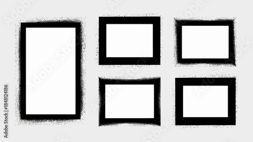 Black picture frames with white space for photos on a light background