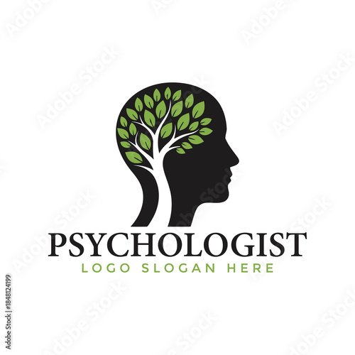 Psychologist logo with tree growing out of head silhouette