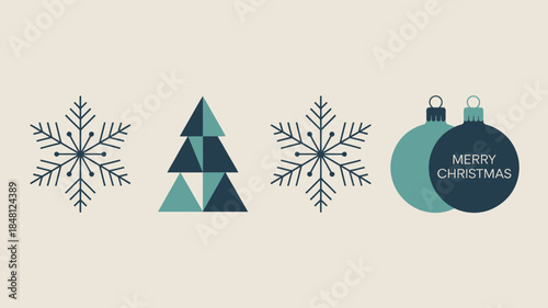 Minimalist Christmas graphic design with geometric shapes and ornaments