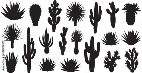 Collection of various cactus silhouettes
