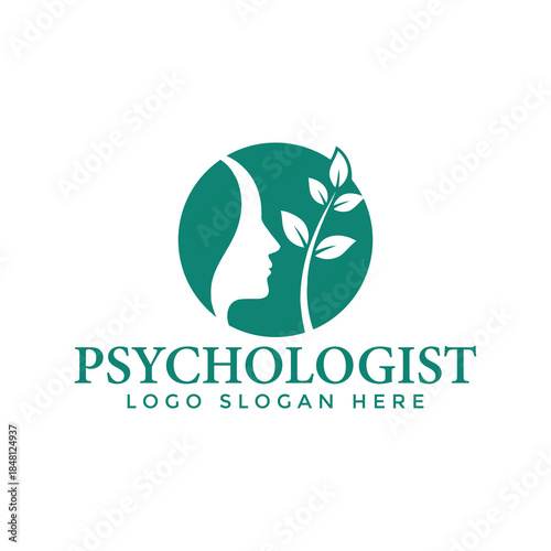 Professional psychologist logo with green leafy design element