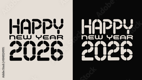 Happy New Year 2026 Greeting Card Design with Modern Typography