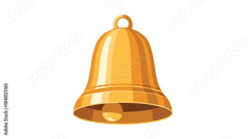 Golden bell hangs gracefully with a polished surface and a sturdy loop for suspension, symbolizing celebration and announcement.