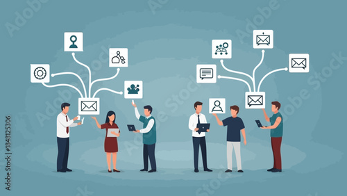 diverse team of young professionals engaging with digital communication tools in a collaborative