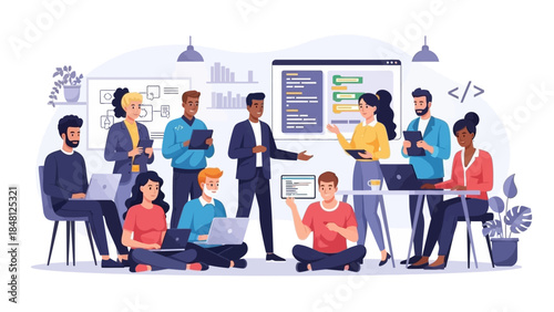 diverse team of young professionals collaborating in a modern workspace emphasizing teamwork and