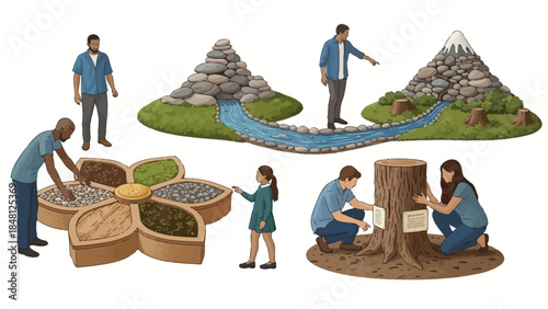 Educational Illustration Depicting Water Cycle and Environmental Conservation