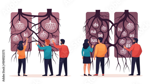 Educational Illustration Showing Neural Network Structures in the Human Brain Demonstrating Brain