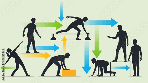 Dynamic Illustration of Human Progression Through Different Postures and Movements in a Sequence