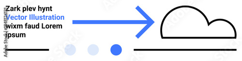 Bold blue arrow pointing at cloud with three shaded dots and clean horizontal lines. Ideal for technology, networking, cloud computing, data transfer, innovation, minimalism, simple landing page