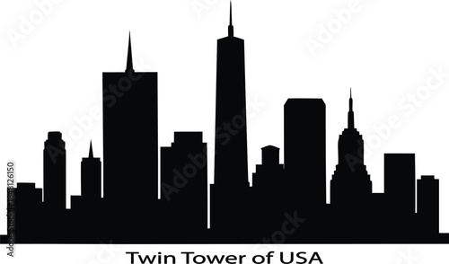 twin tower of usa skyline silhouette vector art