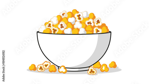 Overflowing bowl of golden popcorn kernels creates a delightful snack perfect for movie nights and casual gatherings.